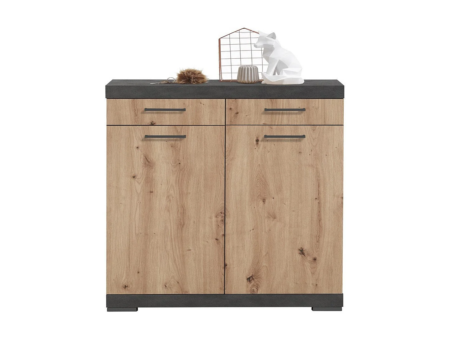 Commode de Rangement 2 Portes 2 Tiroirs L80cm - Bristol