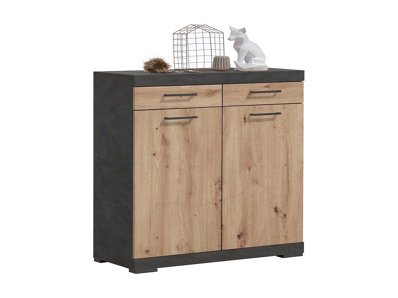 Commode de Rangement 2 Portes 2 Tiroirs L80cm - Bristol