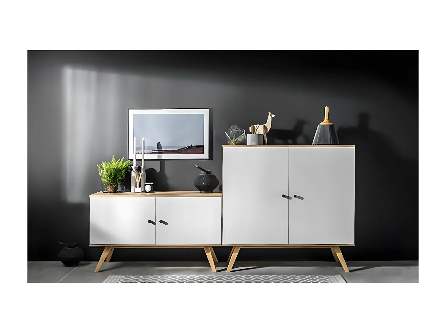 Buffet 2 portes et 6 étagères intérieures L120 cm - NATURE