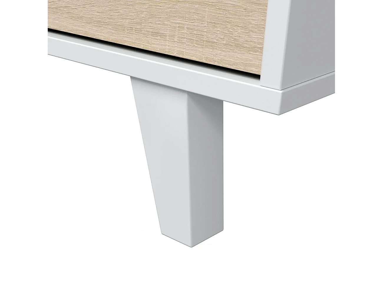 Aparador de 3 puertas con interior versátil en blanco brillo y roble canadian 154 cm Zaiken Plus Blanco - Roble Canadian