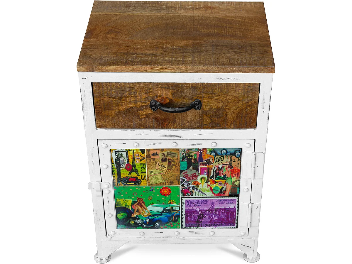 Bedrucktes Nachttisch - Holz - Colin