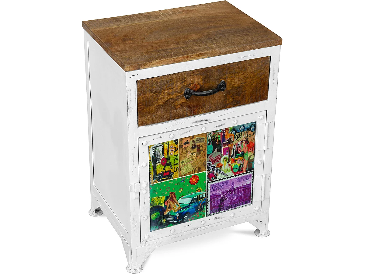 Bedrucktes Nachttisch - Holz - Colin