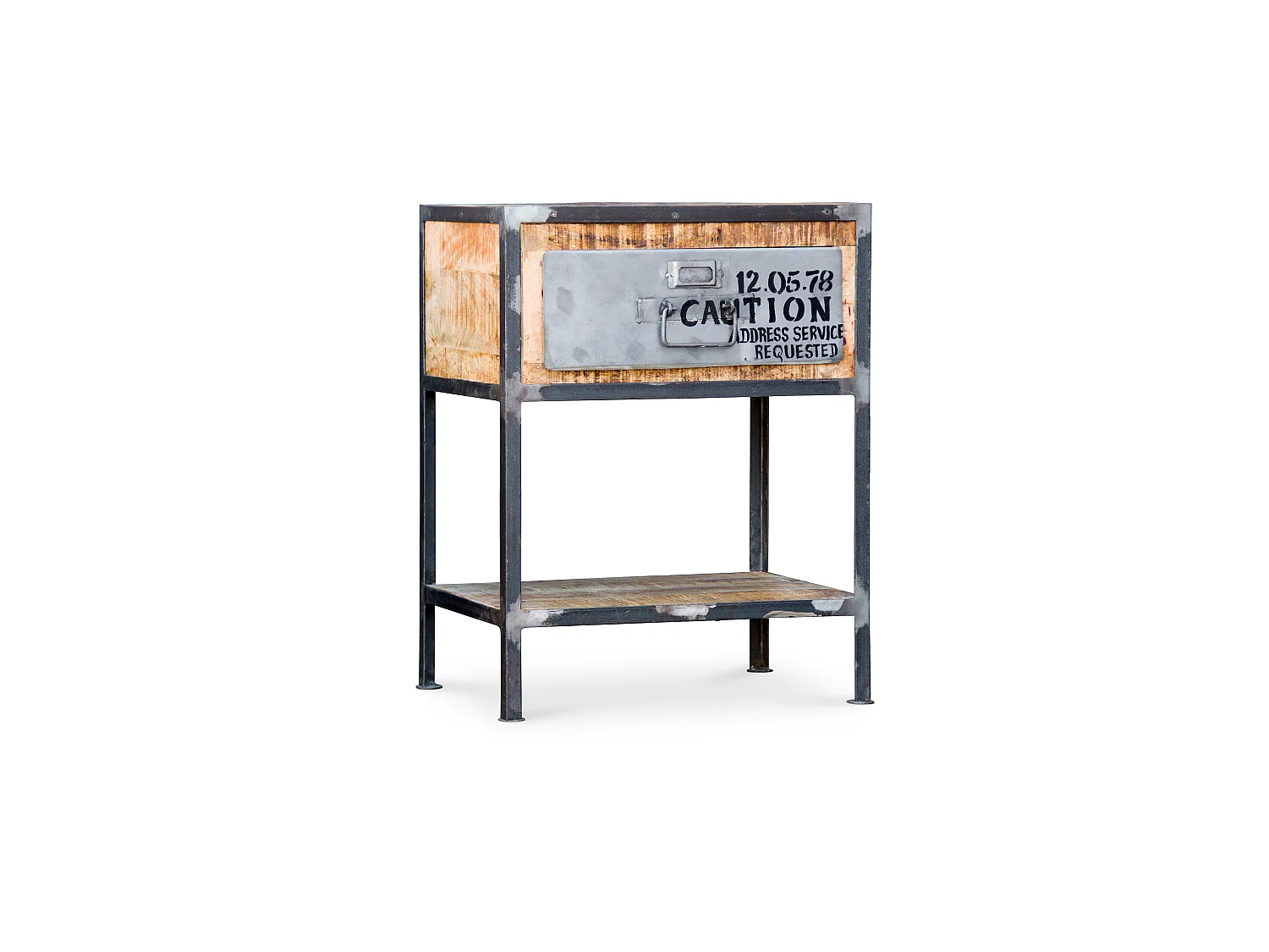 Vintage industrial nachttisch stahl und holz