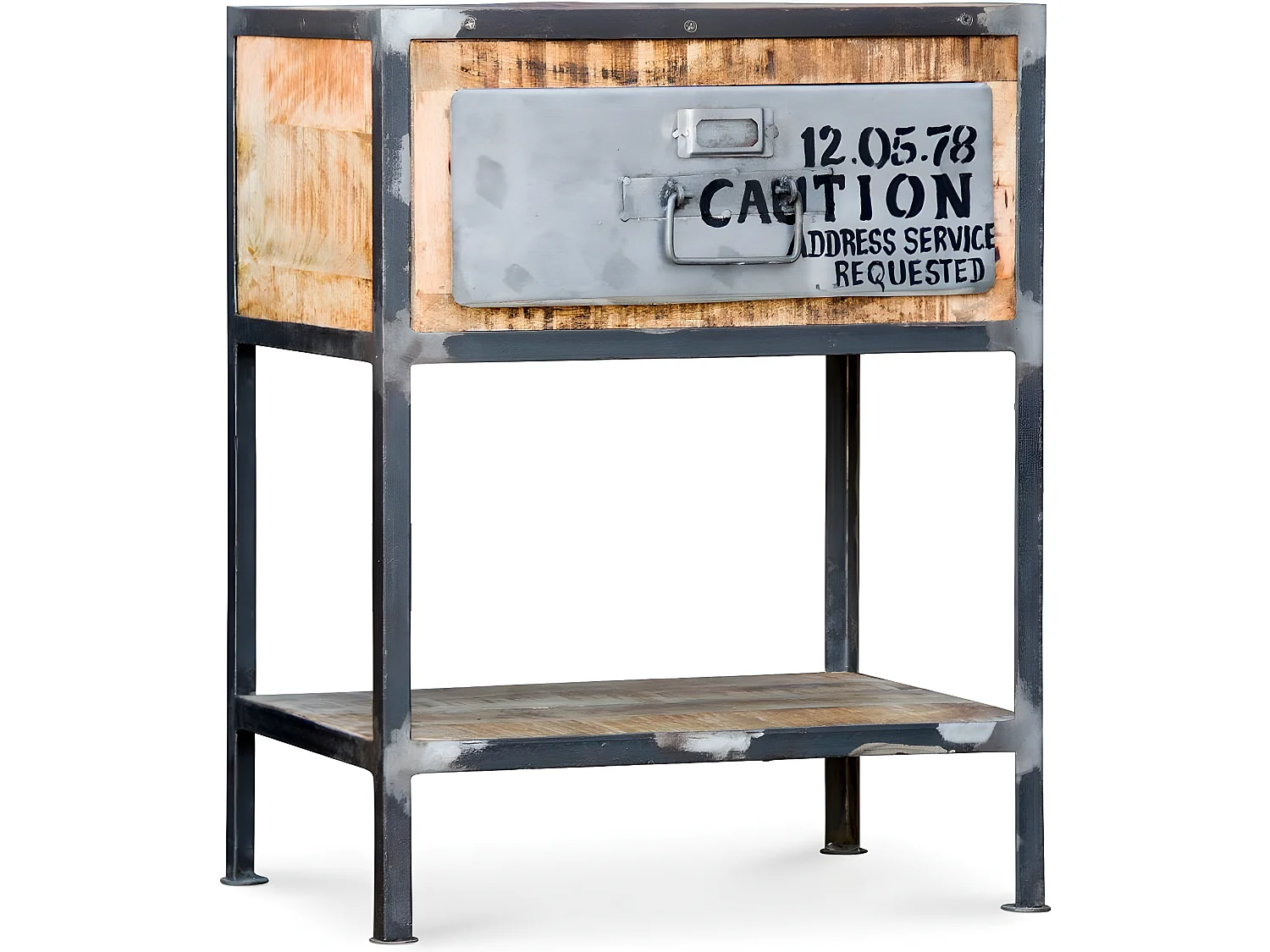Table de chevet vintage industriel acier et bois Bois naturel