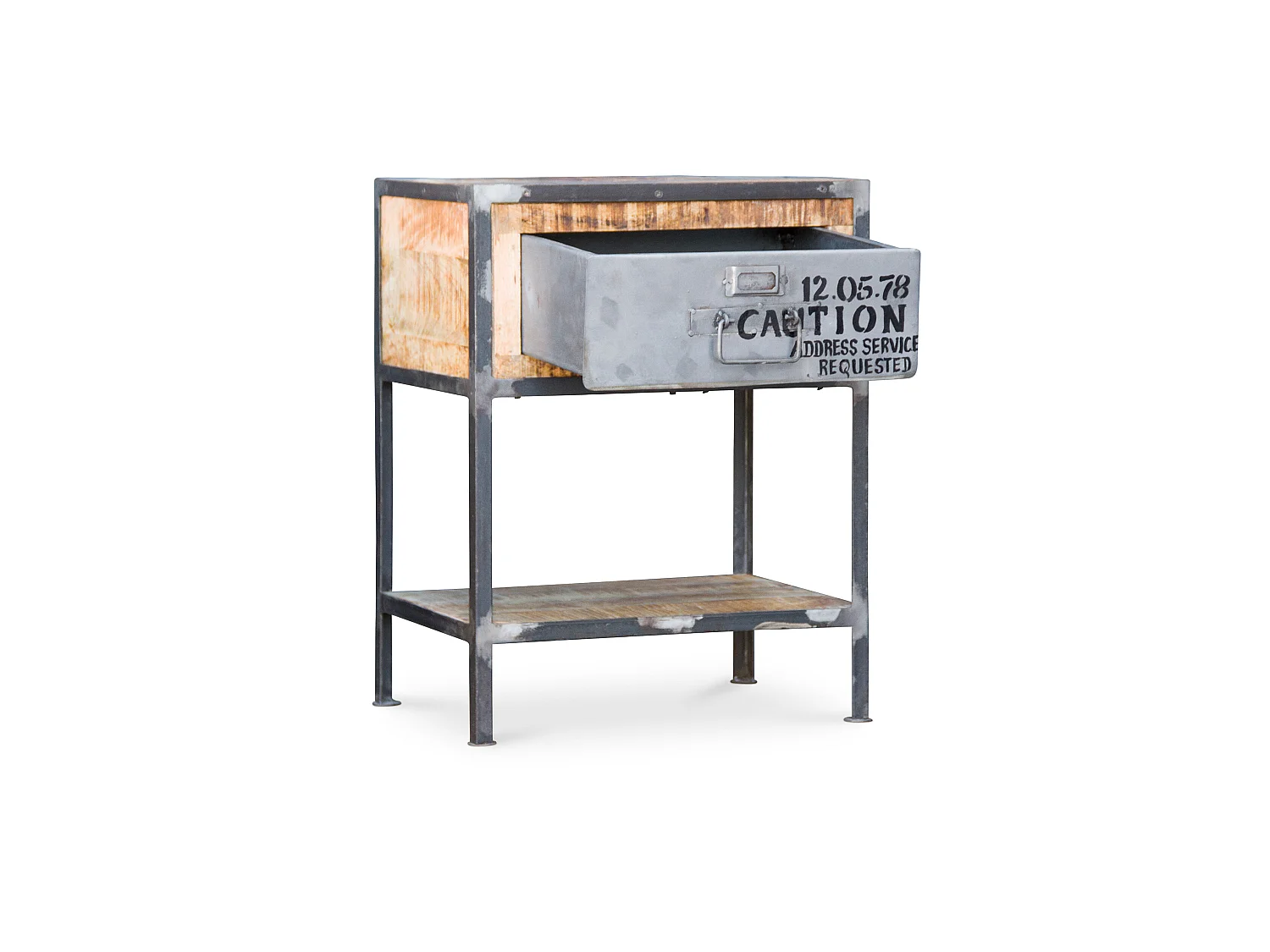 Table de chevet vintage industriel acier et bois Bois naturel