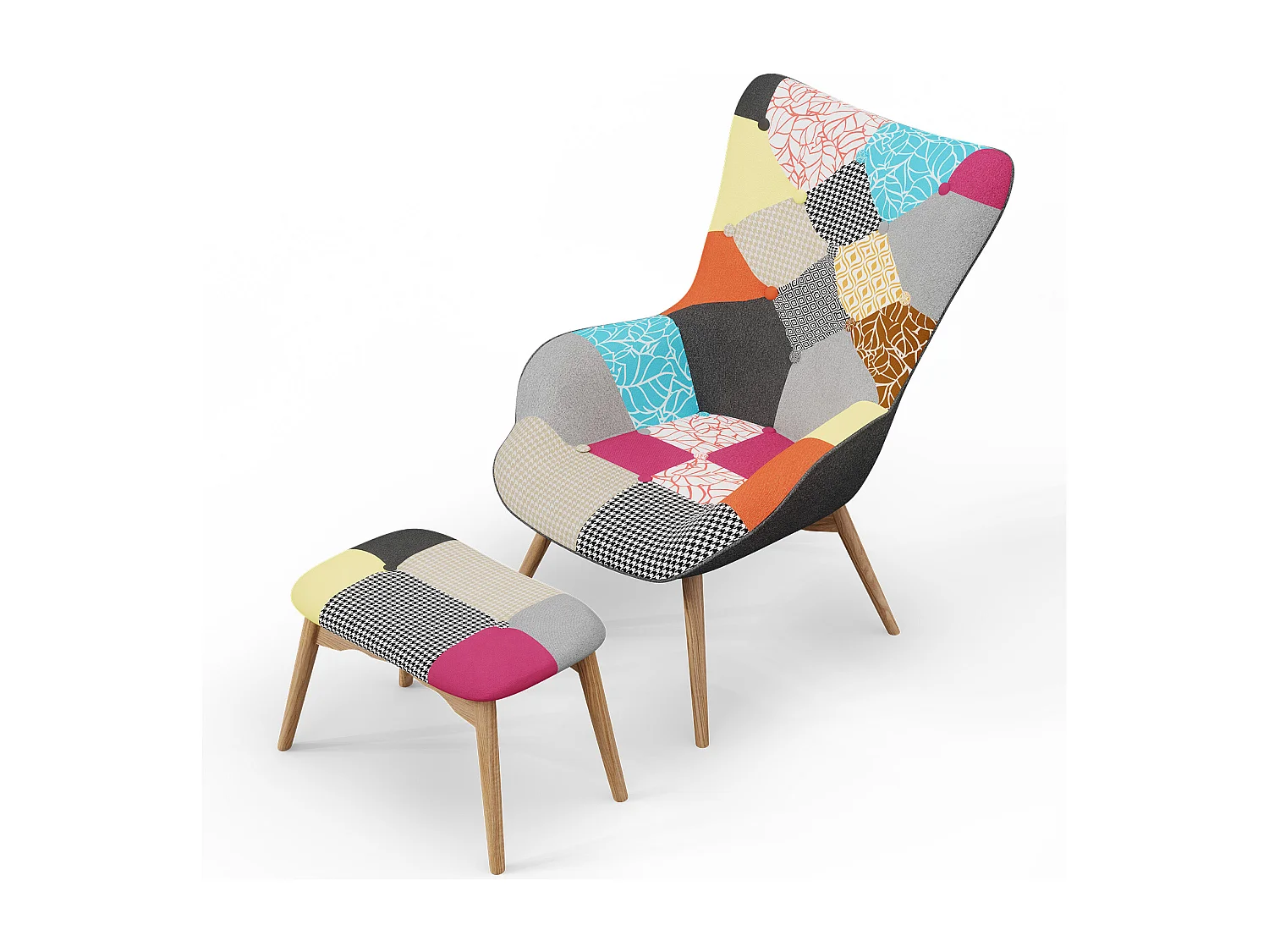 Fauteuil avec Repose-Pieds - Revêtement en Tissu Patchwork - Kontur Multicolore