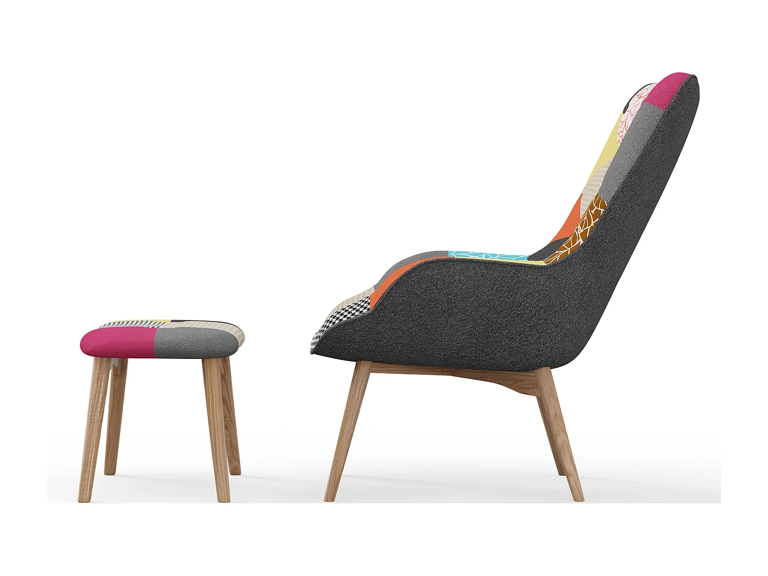 Fauteuil avec Repose-Pieds - Revêtement en Tissu Patchwork - Kontur Multicolore