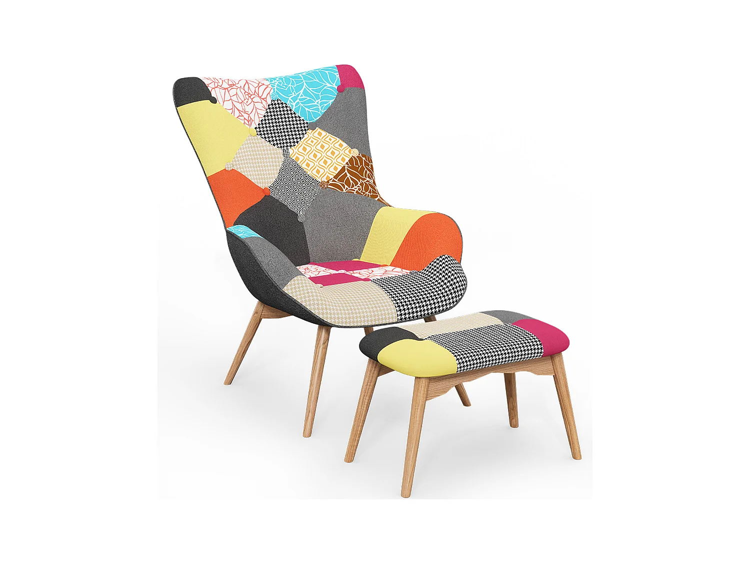 Fauteuil avec Repose-Pieds - Revêtement en Tissu Patchwork - Kontur Multicolore