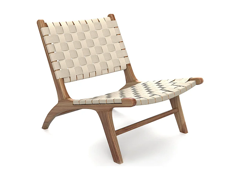 Fauteuil de Salon - Fauteuil de Design Artisanal Boho Bali - Bois et Corde - Recia Beige