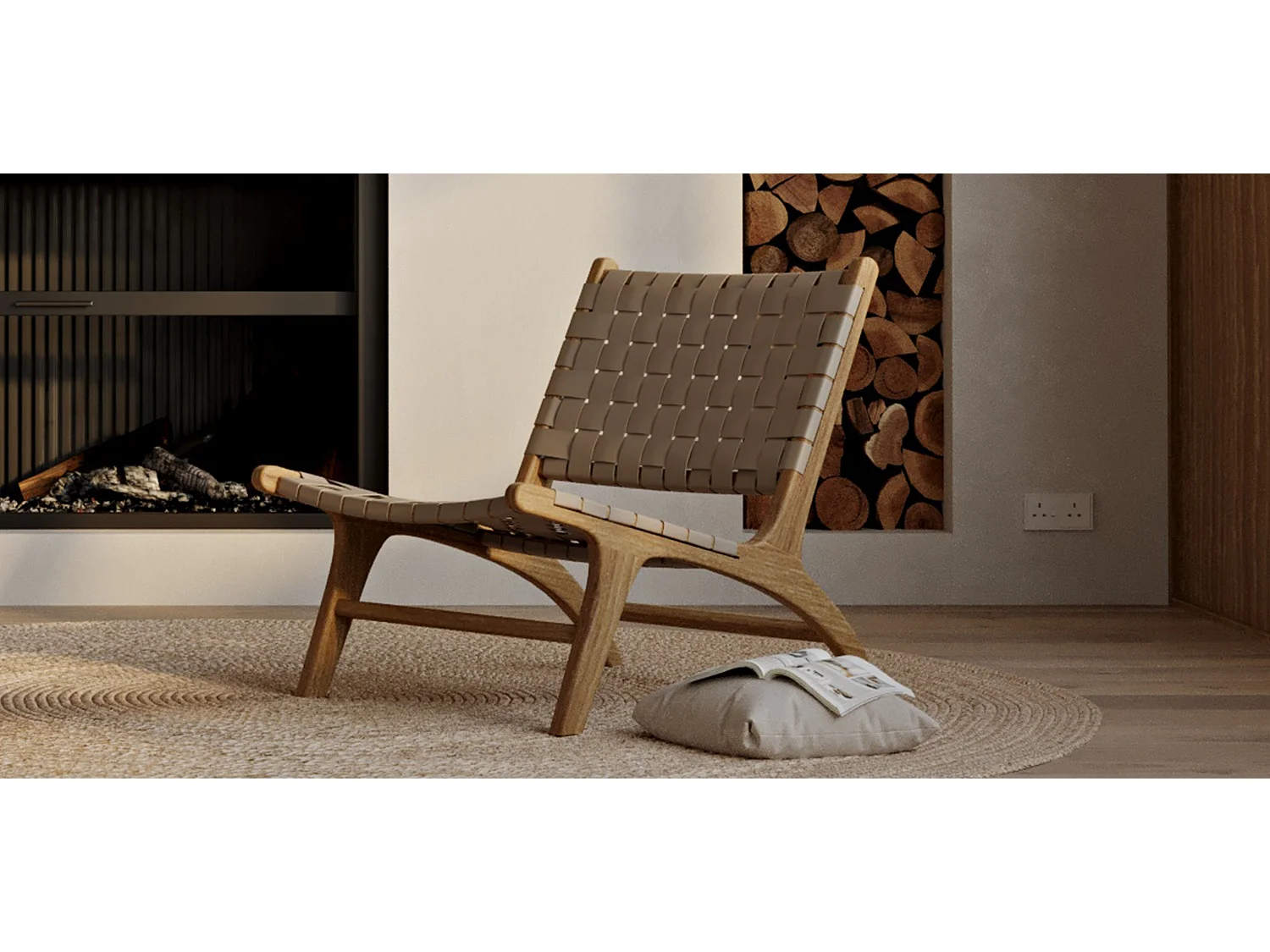 Loungesessel - Boho Bali Design Armchair - Holz und Leder - Recia