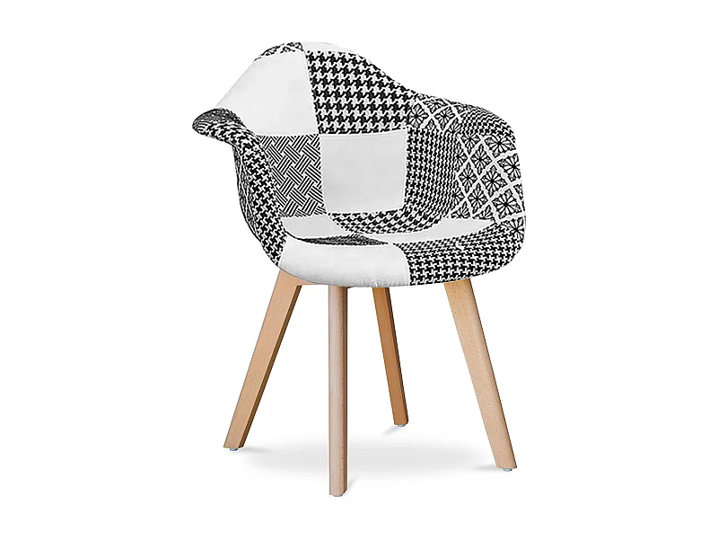 Sedia da Pranzo con Braccioli - Rivestita in Patchwork - Bianco e Nero - Dominic