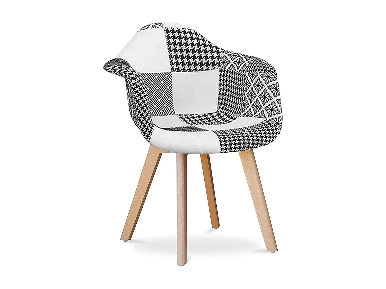 Esszimmerstuhl mit Armlehnen - Bezogen mit Patchwork - Schwarz und Weiß - Dominic