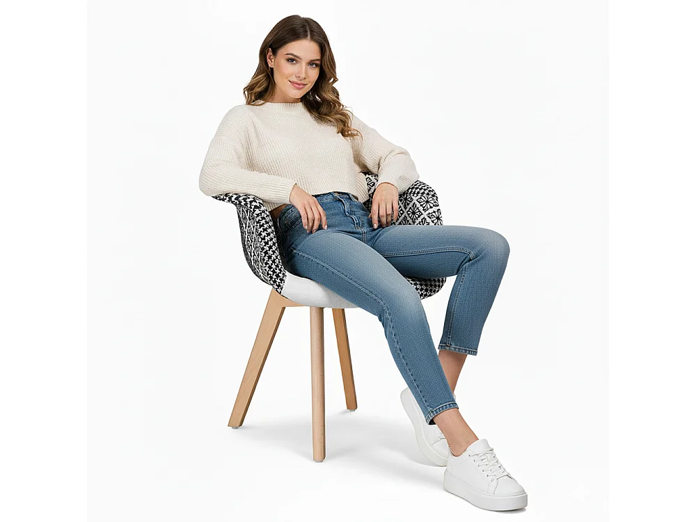 Esszimmerstuhl mit Armlehnen - Bezogen mit Patchwork - Schwarz und Weiß - Dominic