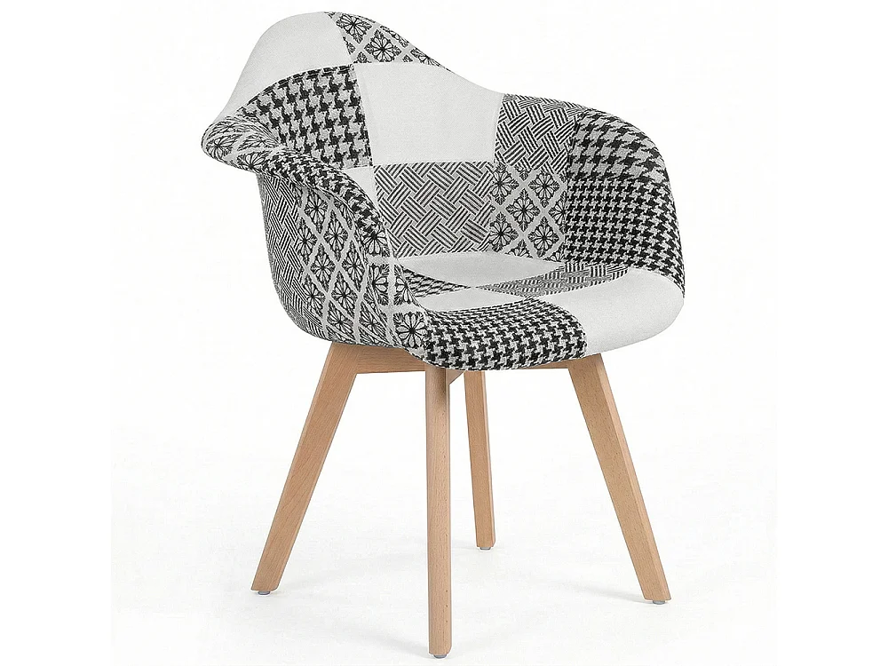 Silla de Comedor con Reposabrazos -Tapizada en Patchwork - Blanco y Negro - Dominic
