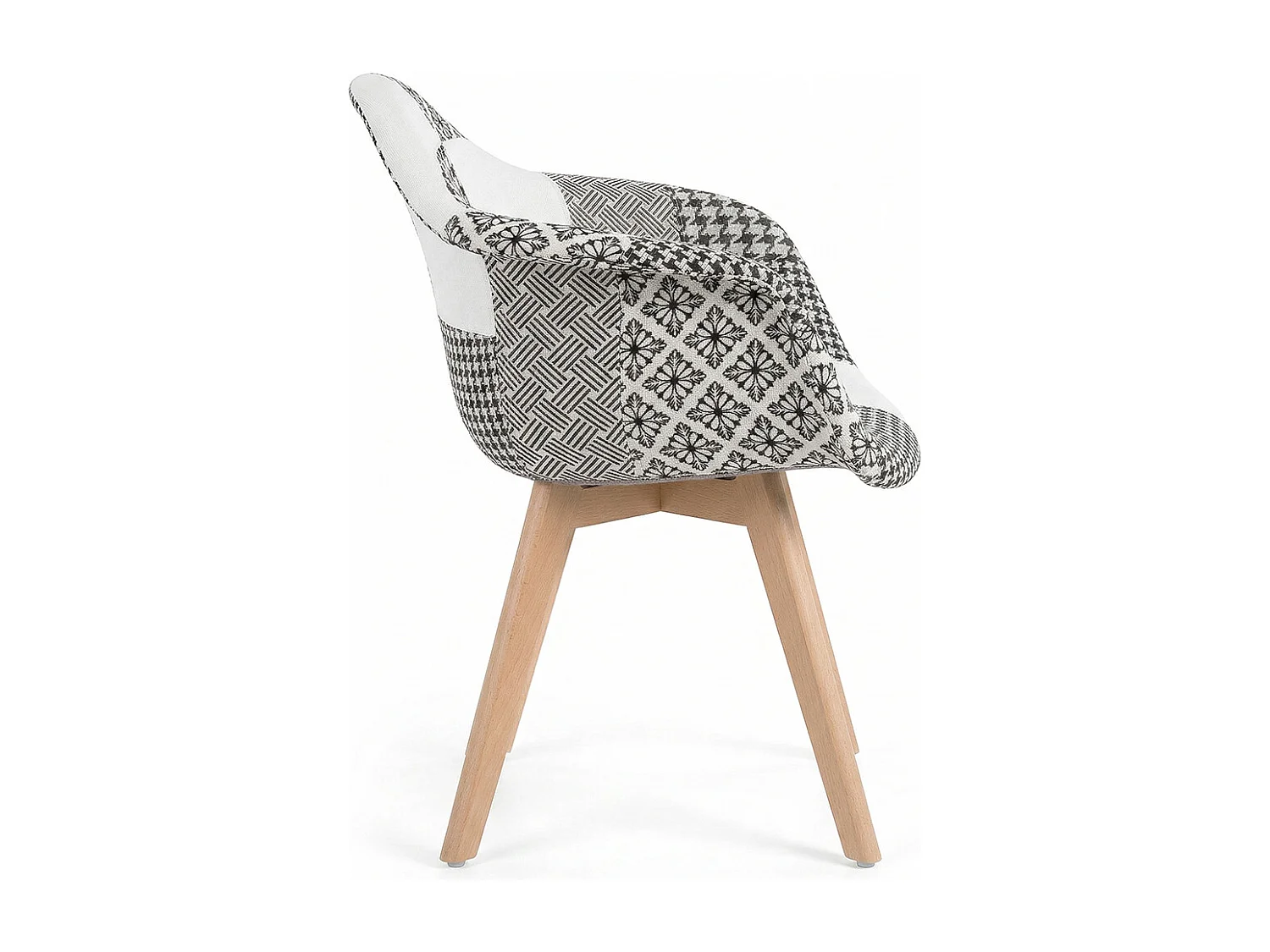 Silla de Comedor con Reposabrazos -Tapizada en Patchwork - Blanco y Negro - Dominic