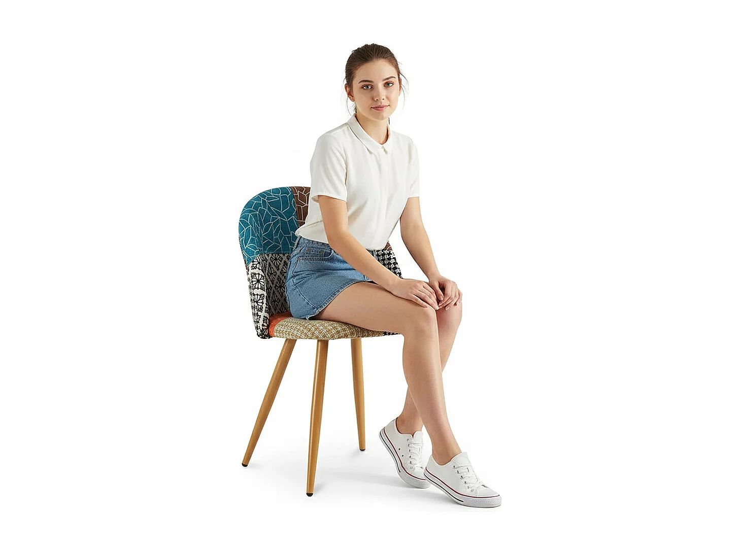 Gepolsterter Esszimmerstuhl mit Patchwork - Skandinavischer Stil - Patty