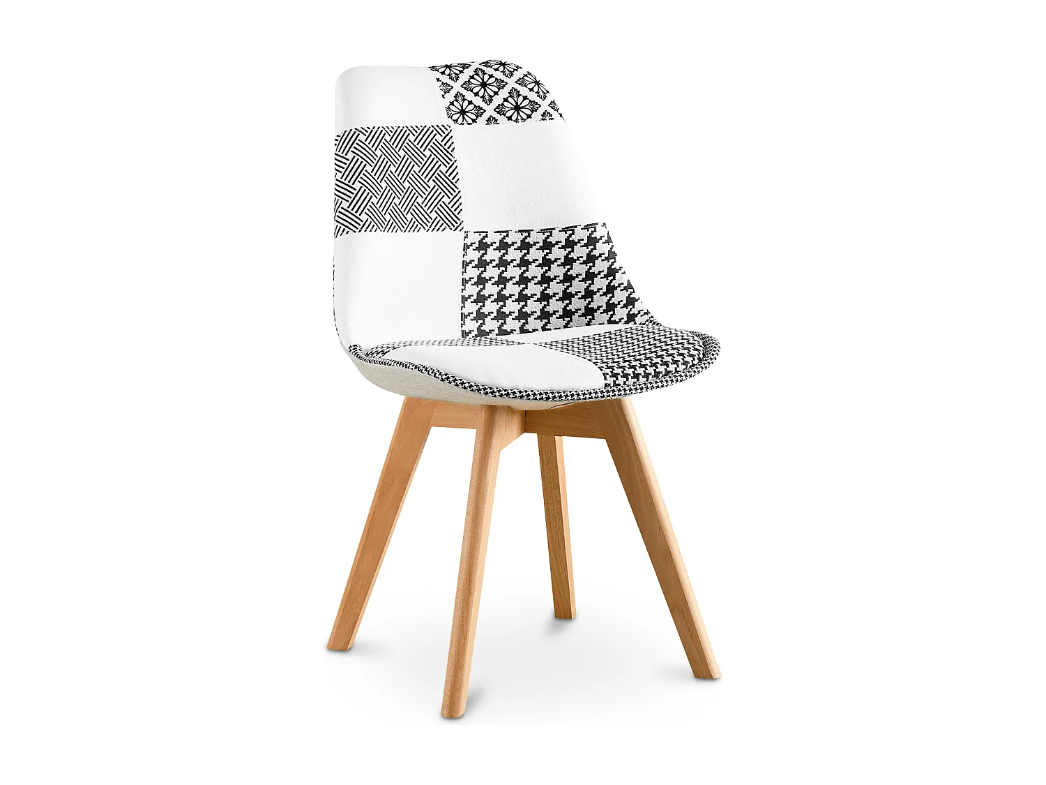 Chaise de salle à manger - Tapisserie patchwork noir et blanc - Nouvelle édition - Sam Blanc / Noir
