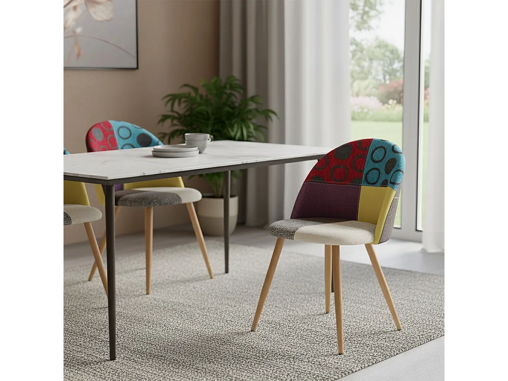 Chaise de salle à manger tapissée en patchwork - Style scandinave - Ray Multicolore