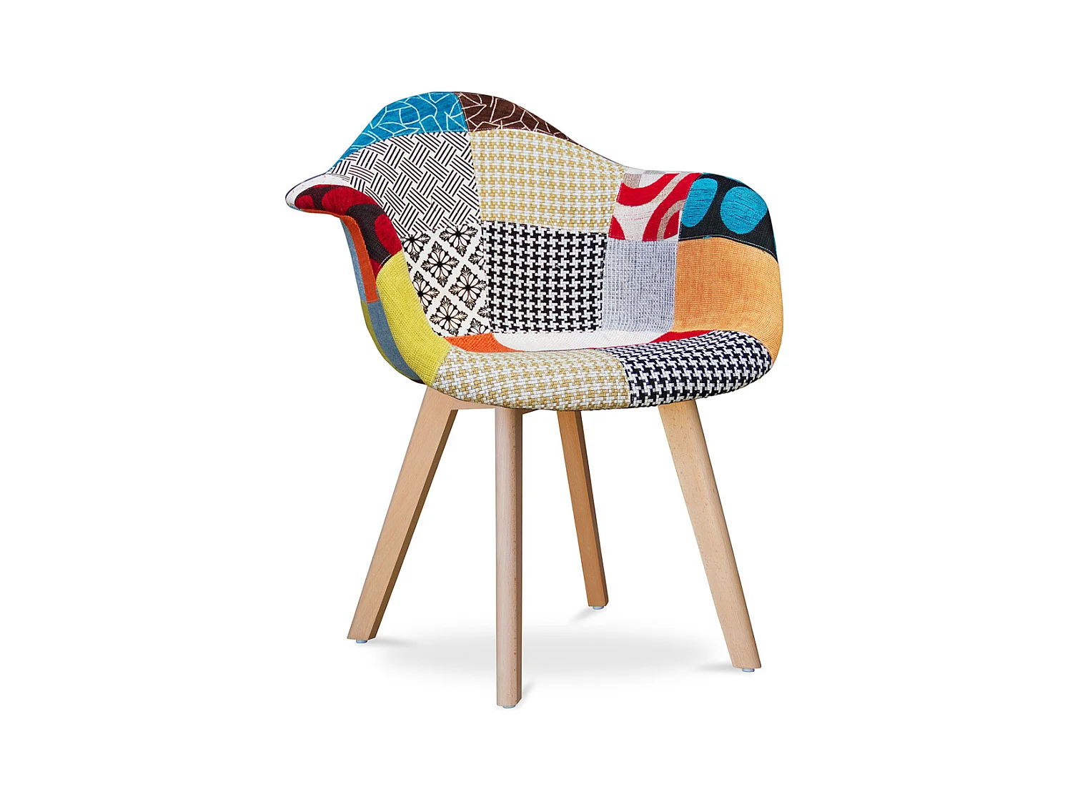 Chaise de Salle à Manger avec Accoudoirs - Revêtement Patchwork -  Pixi Multicolore