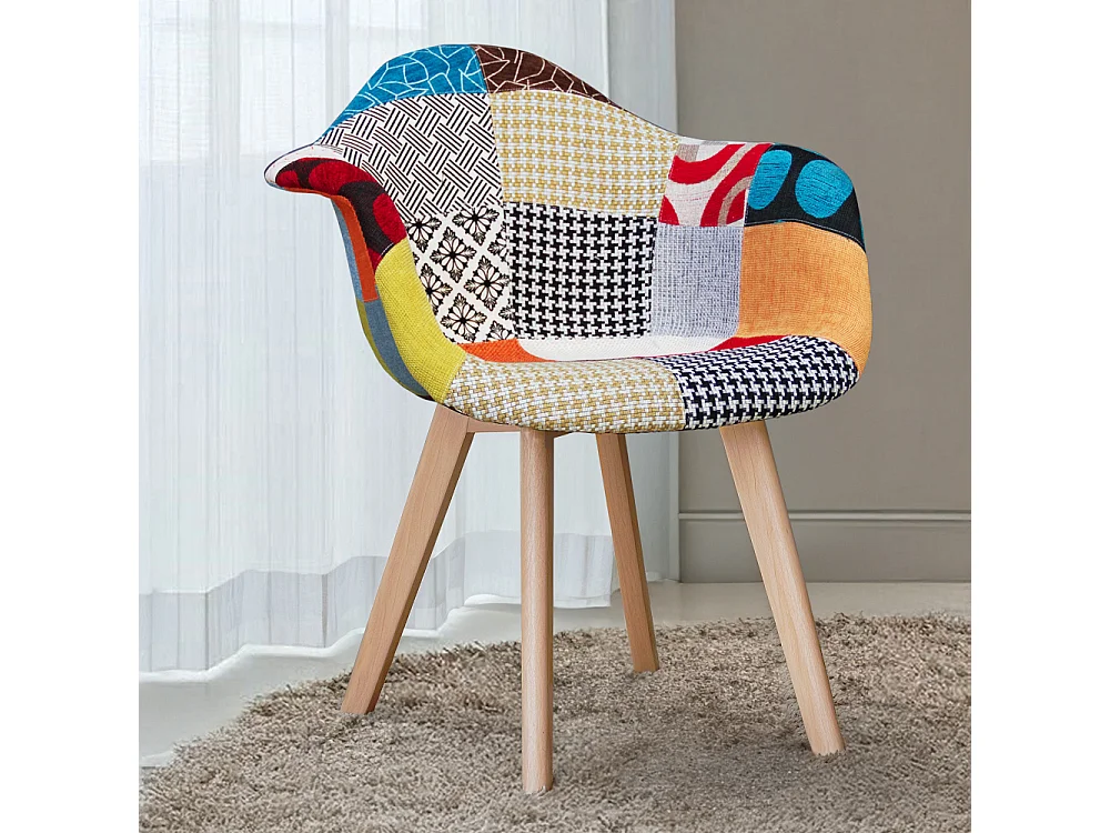 Silla de Comedor con Reposabrazos - Tapizada en Patchwork - Pixi