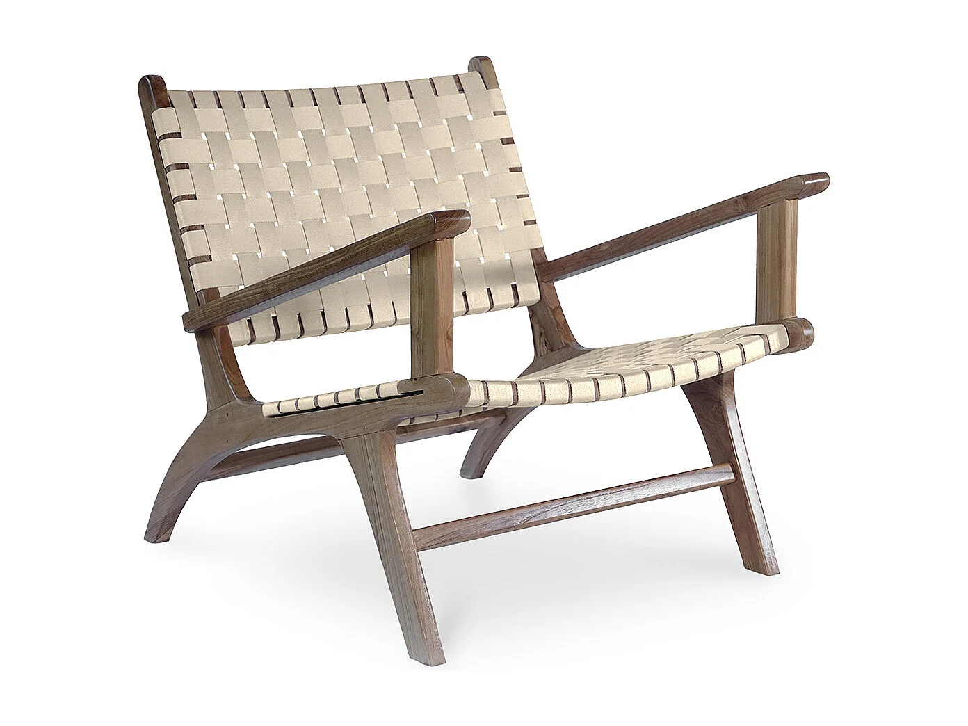 Loungesessel mit Armlehnen - Boho Bali Design Armchair - Holz und Leinen - Recia