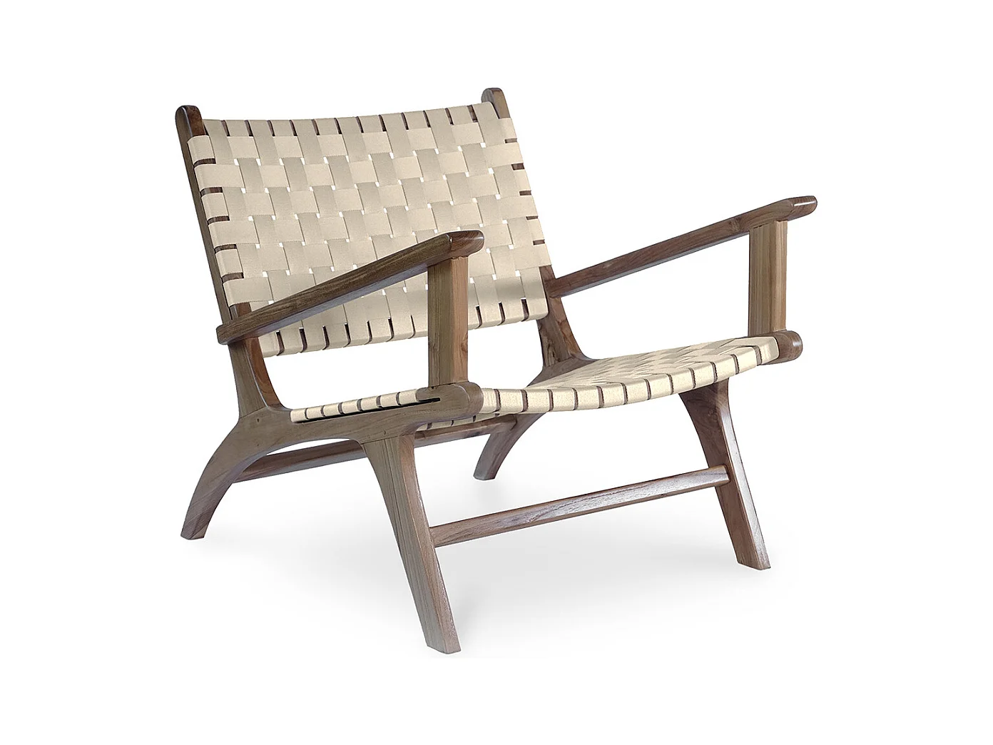Fauteuil de Salon avec Accoudoirs - Fauteuil de Design Boho Bali - Bois et Lin - Recia Beige