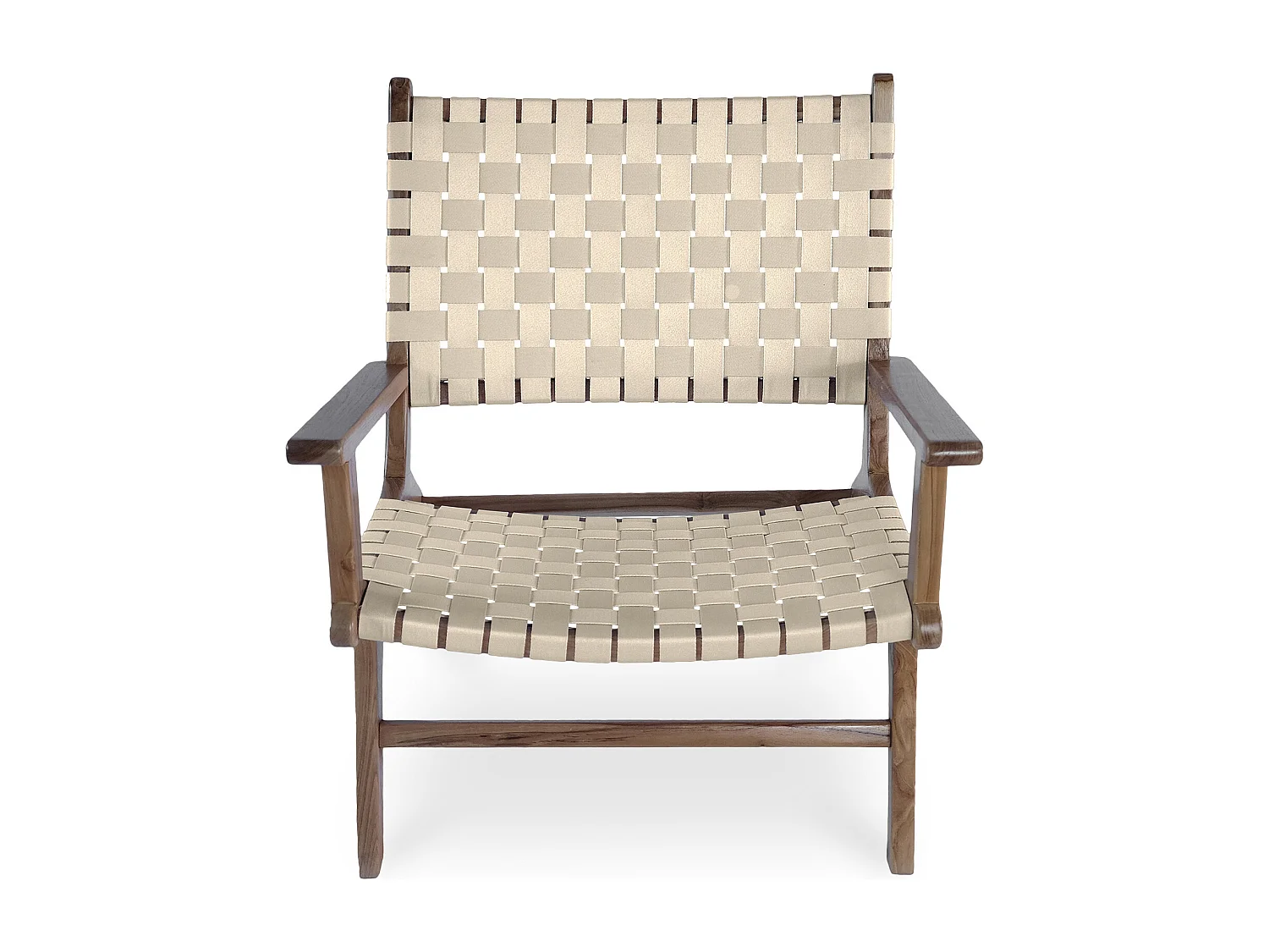 Fauteuil de Salon avec Accoudoirs - Fauteuil de Design Boho Bali - Bois et Lin - Recia Beige