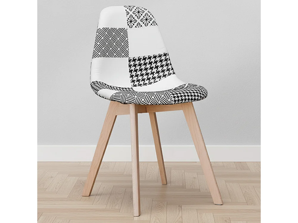 Sedia da pranzo - Rivestita in patchwork bianco e nero - Denisse