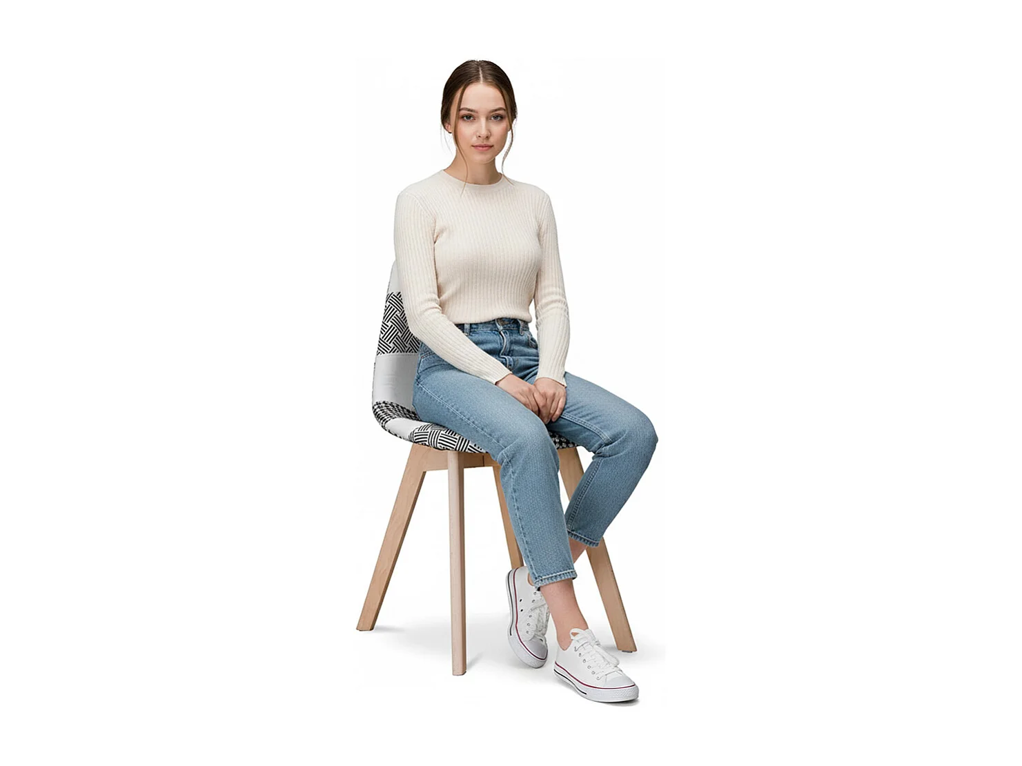 Sedia da pranzo - Rivestita in patchwork bianco e nero - Denisse