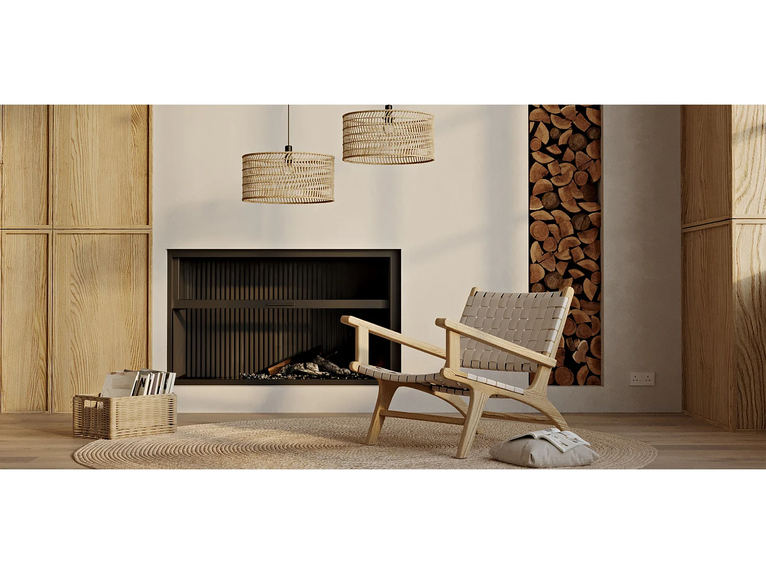 Loungesessel mit Armlehnen - Boho Bali Design Armchair - Holz und Leinen - Recia