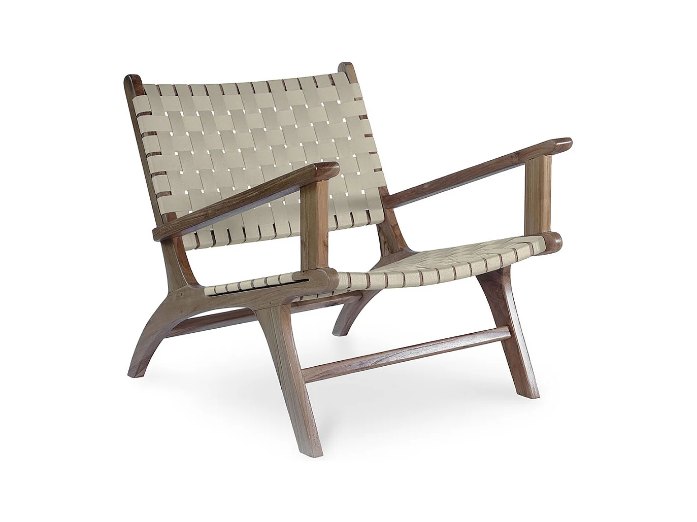 Fauteuil de Salon avec Accoudoirs - Fauteuil de Design Boho Bali - Bois et Lin - Recia Taupe