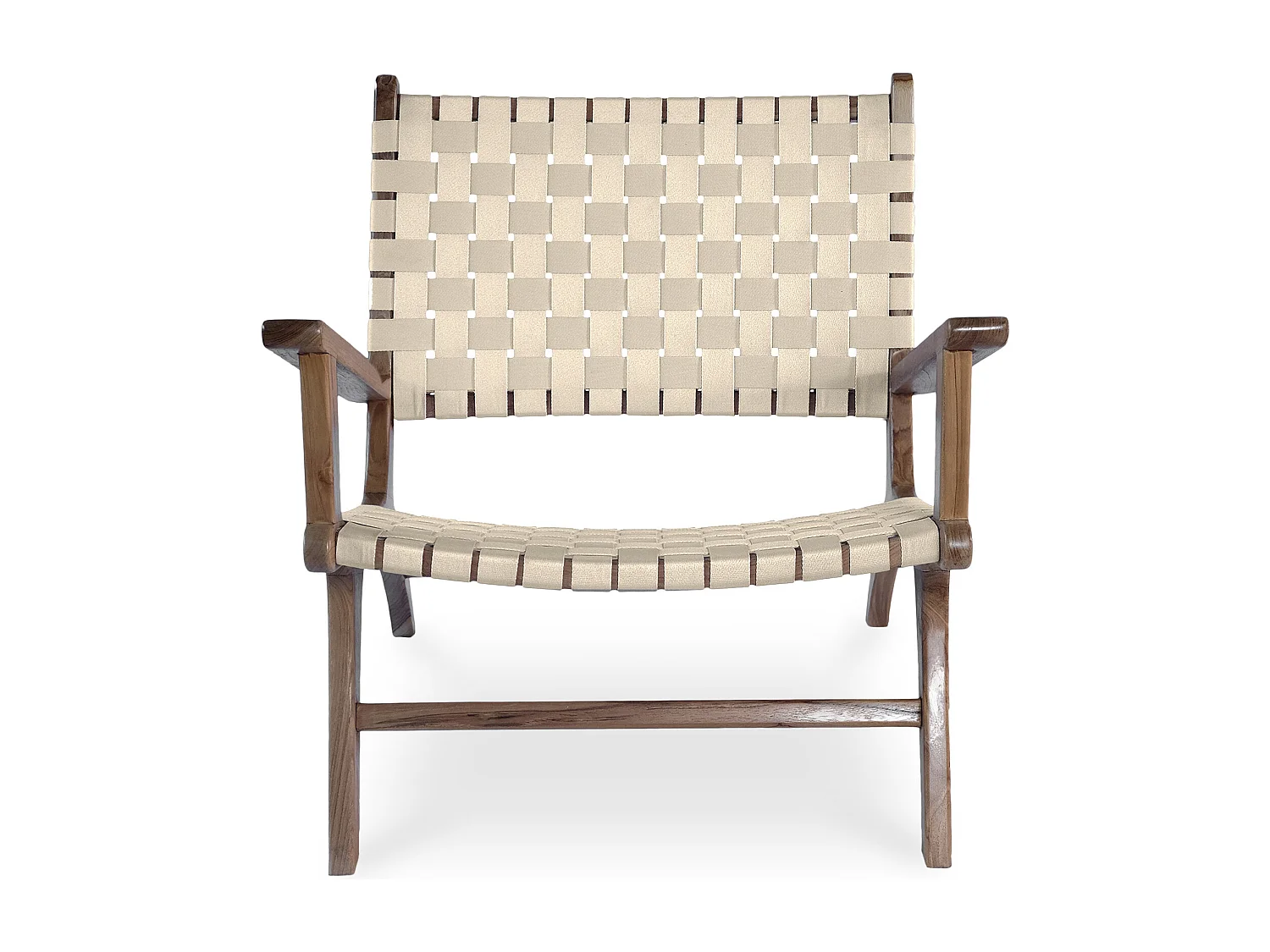 Loungesessel mit Armlehnen - Boho Bali Design Armchair - Holz und Leinen - Recia