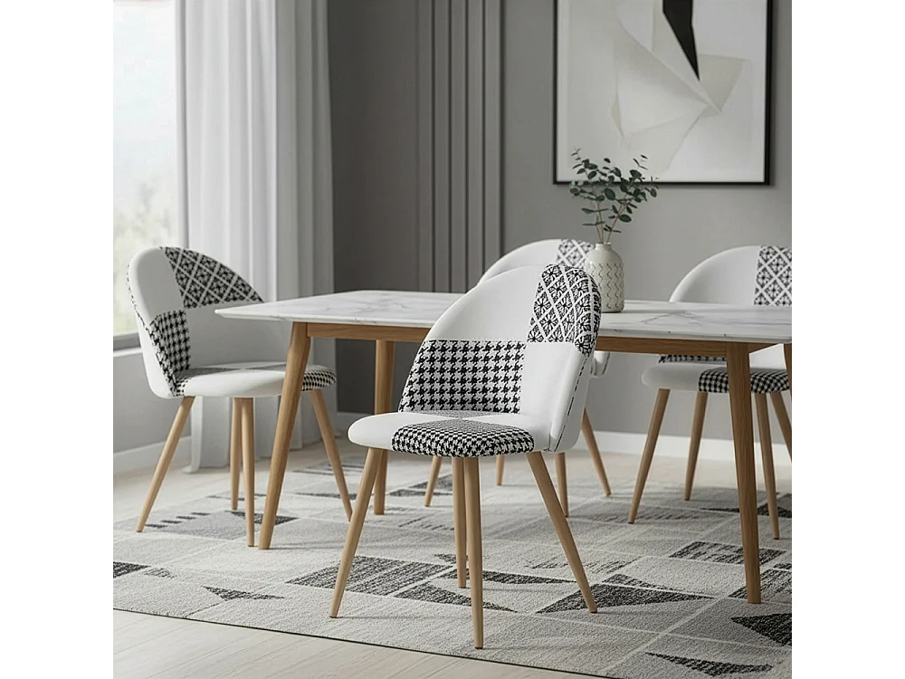 Sedia da pranzo - Rivestita in patchwork bianco e nero - Evelyne
