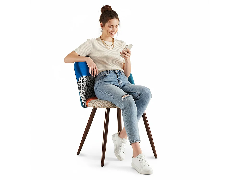 Silla de Comedor - Tapizada en Patchwork - Estilo Escandinavo - Pixi