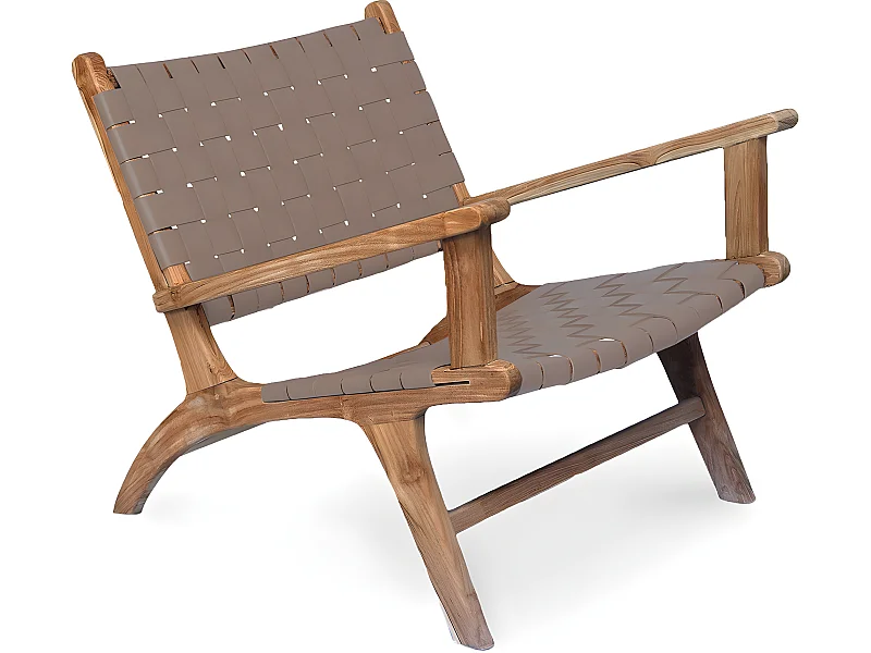 Loungesessel mit Armlehnen - Boho Bali Design Armchair - Holz und Leder - Recia