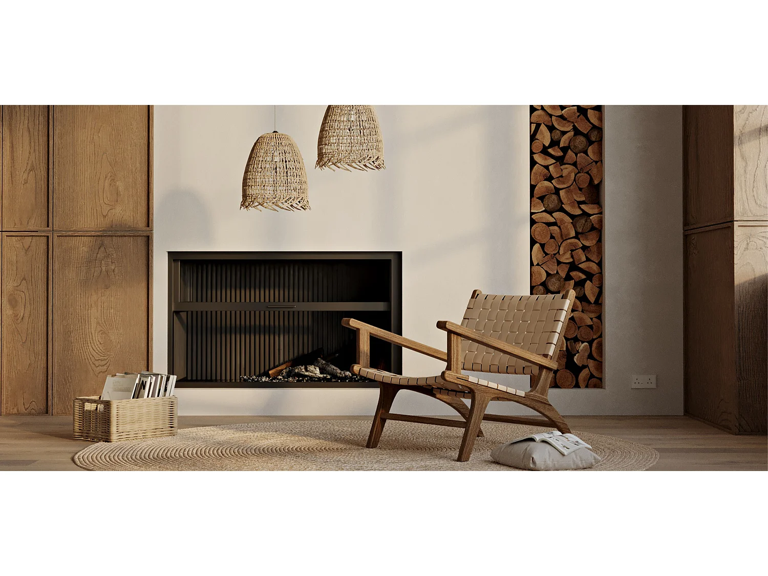 Poltrona da Salotto con Braccioli - Design Boho Bali - Legno e Pelle - Recia