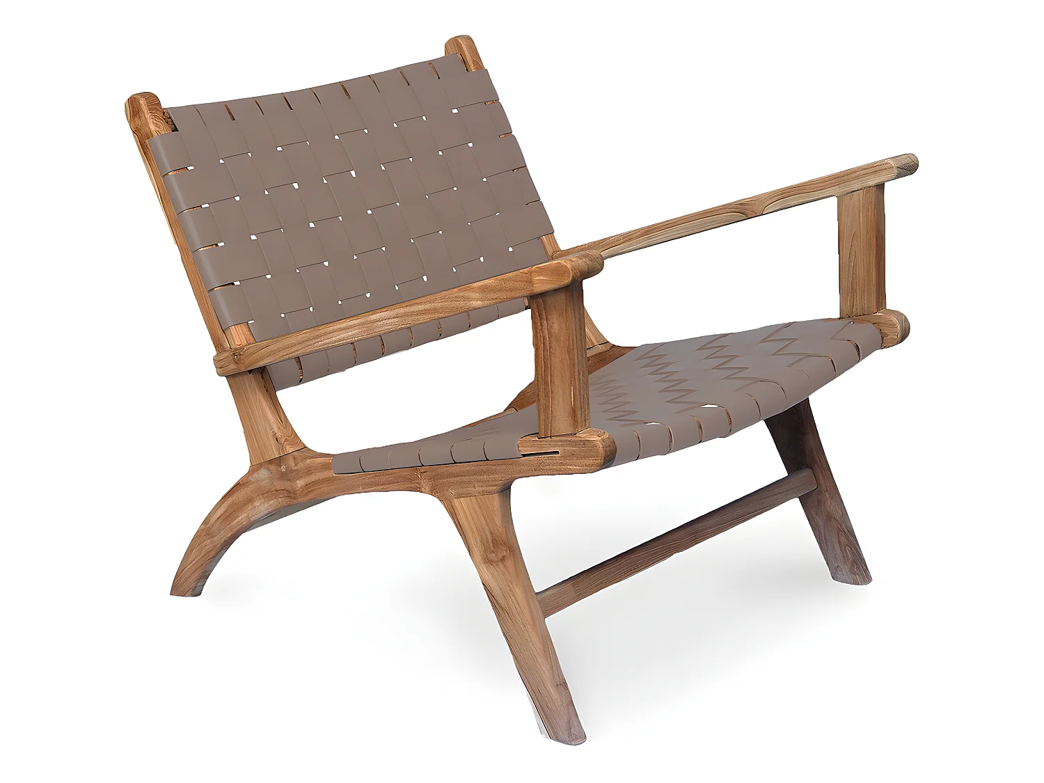 Fauteuil de Salon avec Accoudoirs - Design Boho Bali - Bois et Cuir - Recia Marron