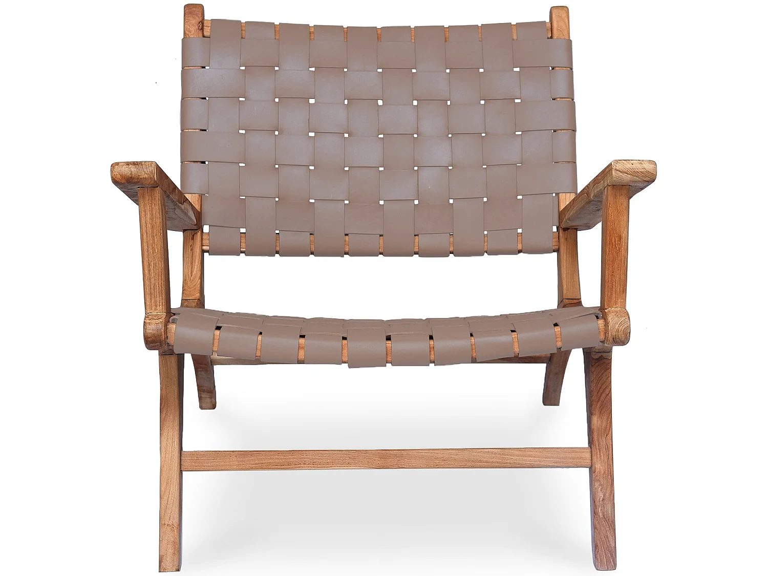 Fauteuil de Salon avec Accoudoirs - Design Boho Bali - Bois et Cuir - Recia Marron