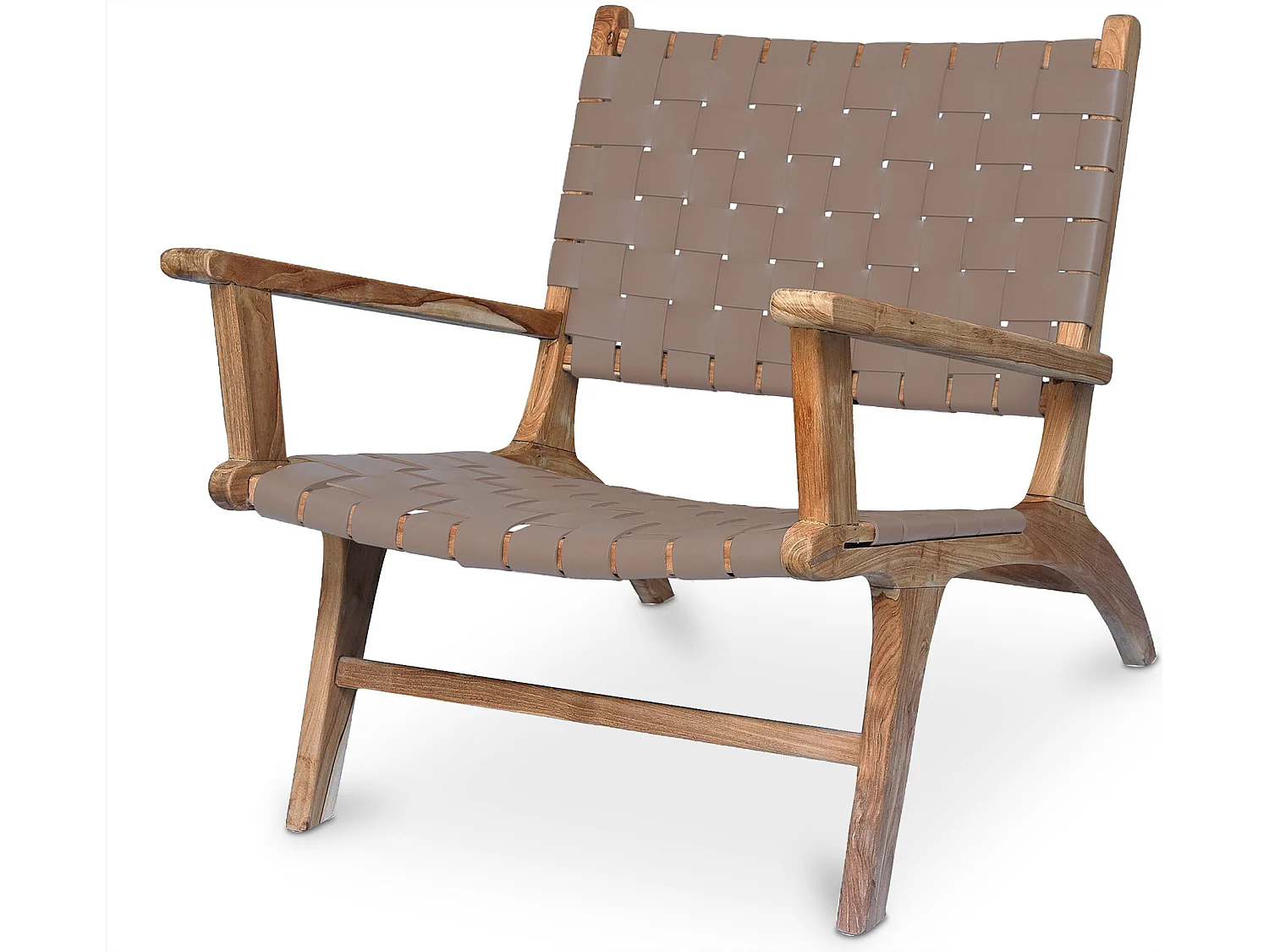 Fauteuil de Salon avec Accoudoirs - Design Boho Bali - Bois et Cuir - Recia Marron