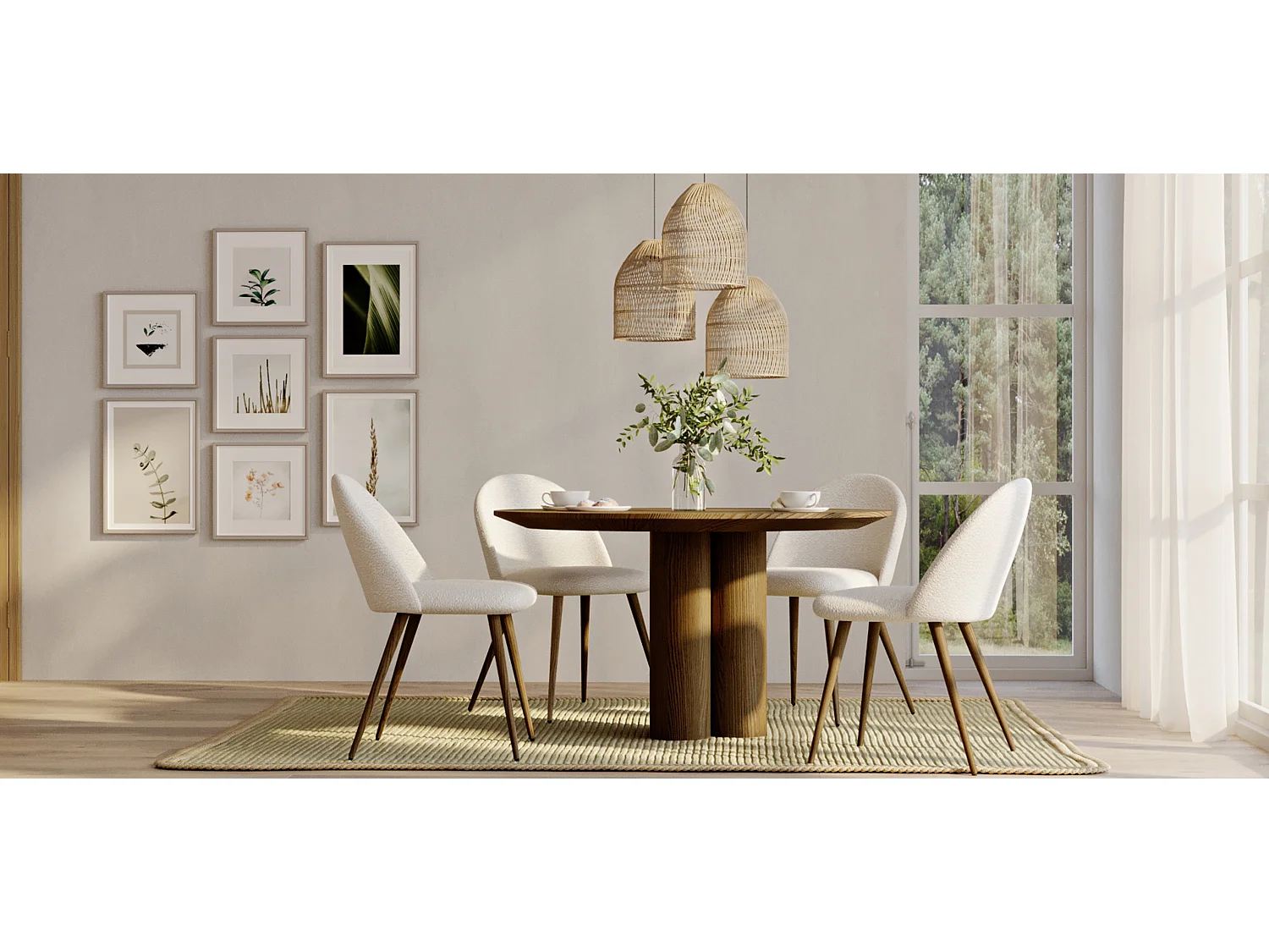 Chaise de salle à manger - Tapissée en tissu bouclé - Scandinave - Evelyne Blanc