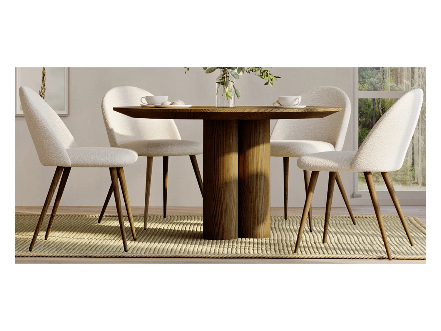 Chaise de salle à manger - Tapissée en tissu bouclé - Scandinave - Evelyne Blanc