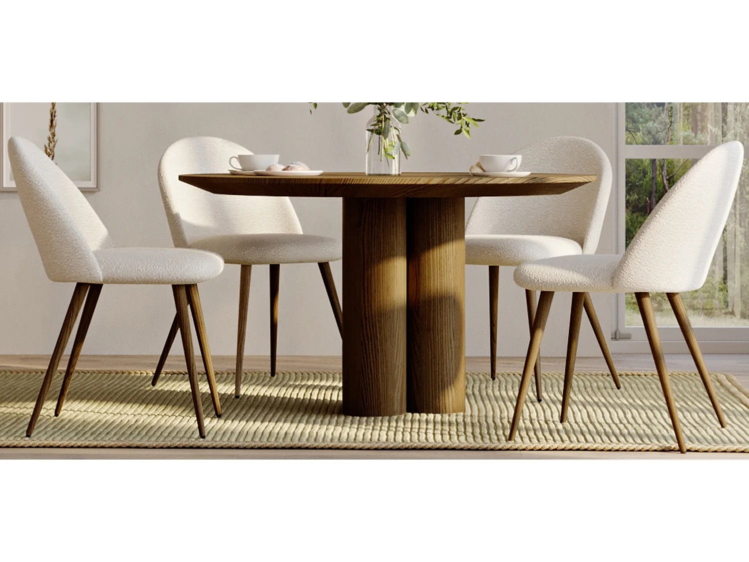 Silla De Comedor - Tapizada en Tela Bouclé - Escandinava - Evelyne