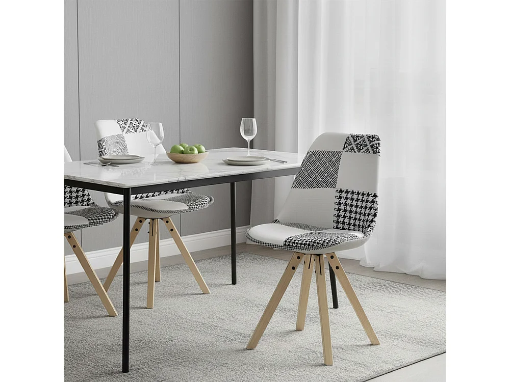 Sedia da pranzo - Rivestita in patchwork bianco e nero - Denisse
