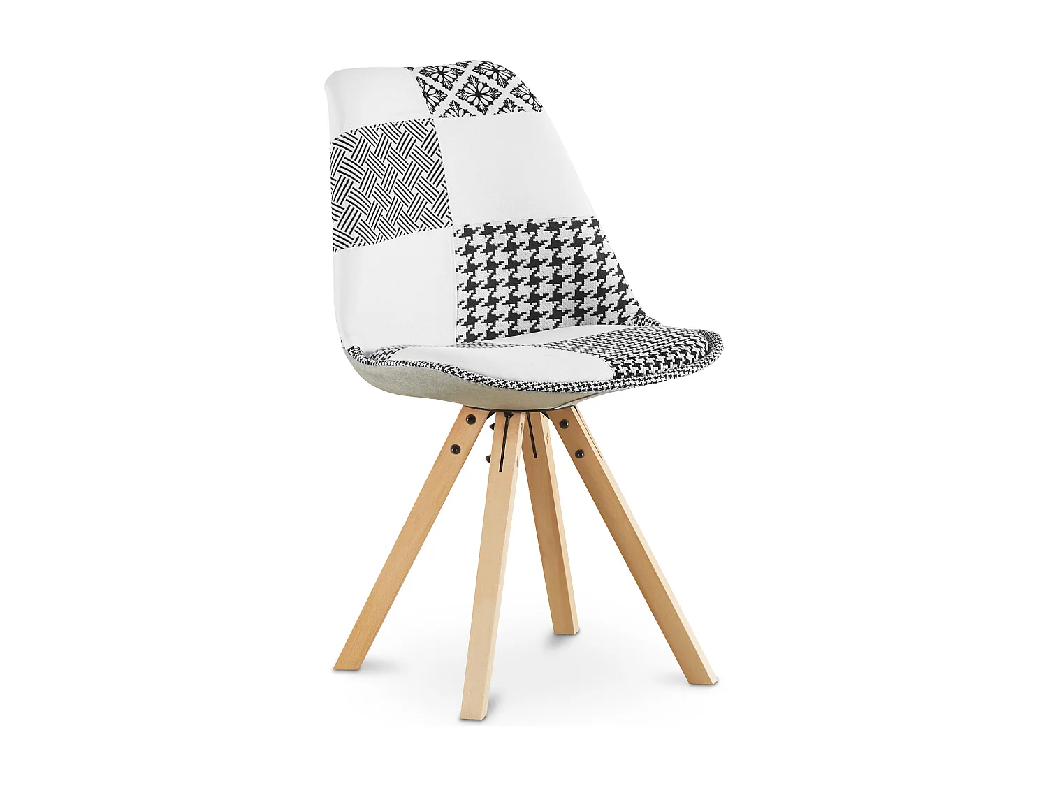 Silla de Comedor - Tapizada en Patchwork Blanco y Negro - Denisse