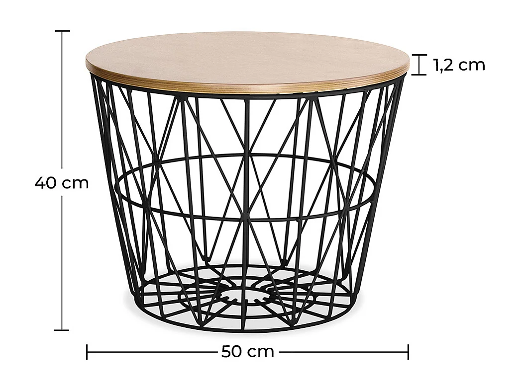 Mesa Auxiliar Redonda - Diseño Industrial - Madera y Metal - Basker