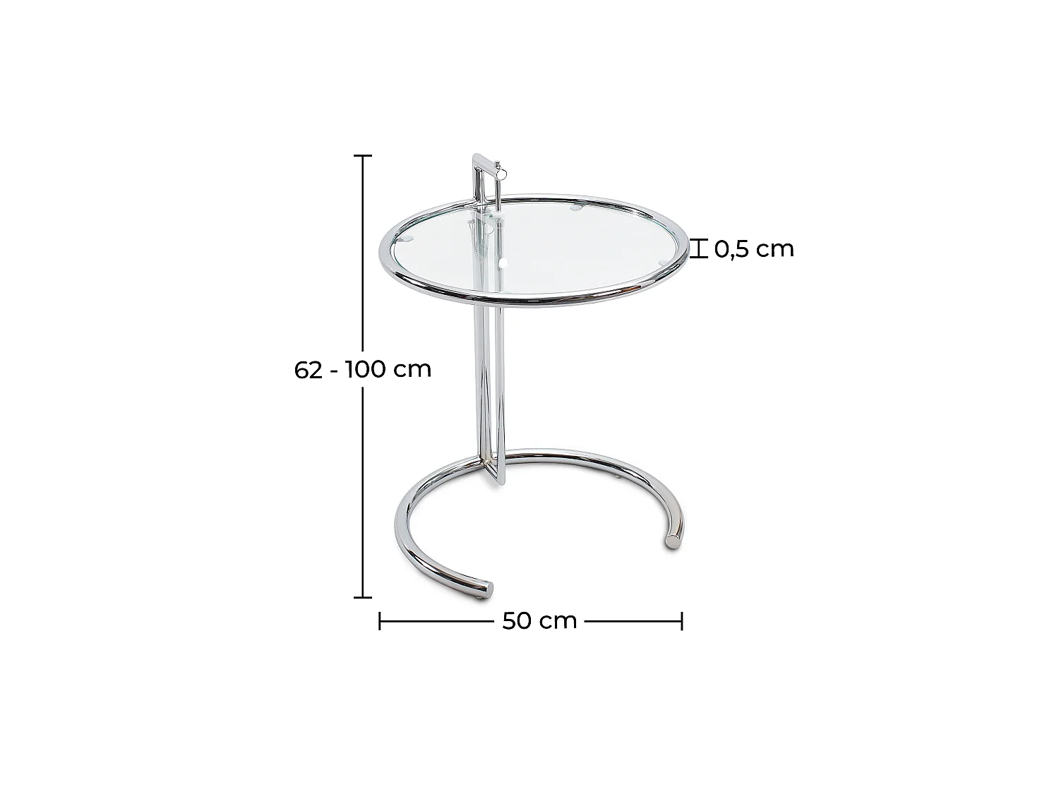 Verstellbarer runder Beistelltisch - Glas und Stahl - Lake