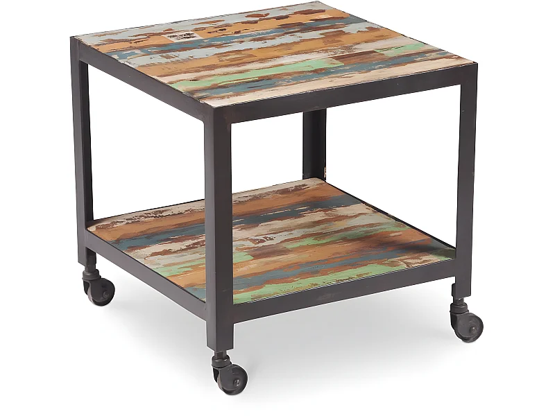 Mesa Auxiliar Industrial Vintage- Madera Policromada