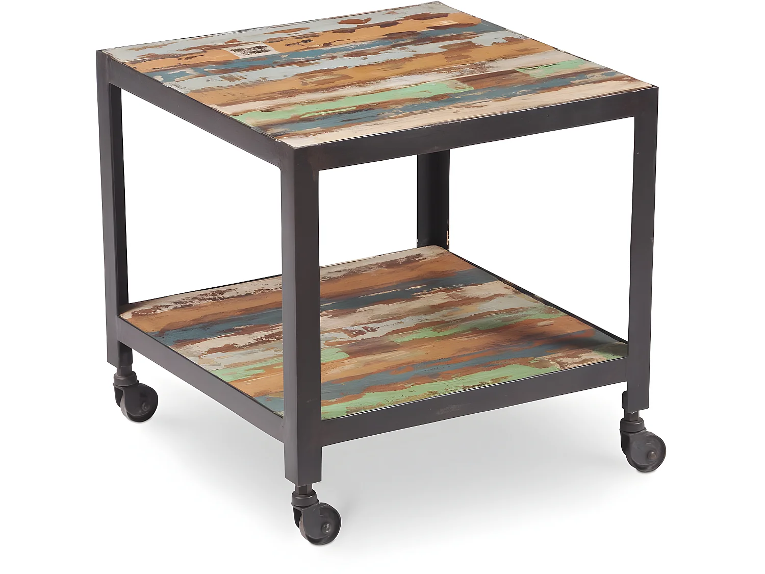 Mesa auxiliar industrial vintage madera policromada