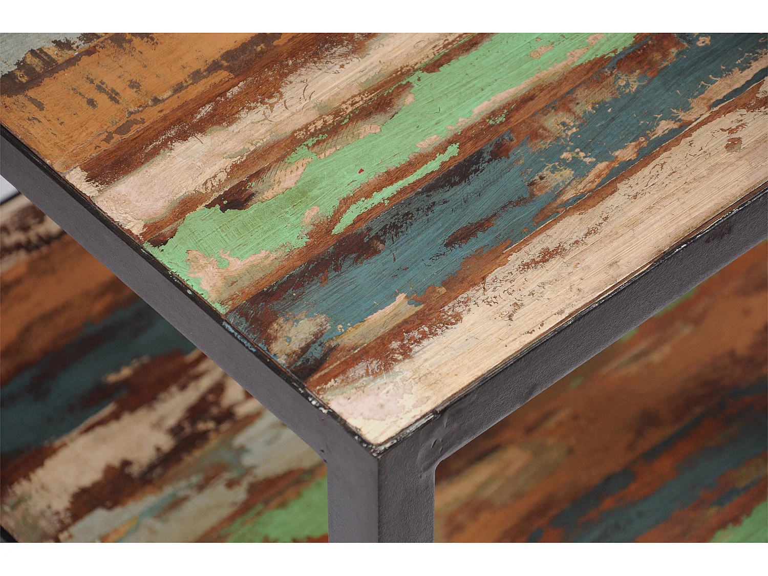 Mesa auxiliar industrial vintage madera policromada