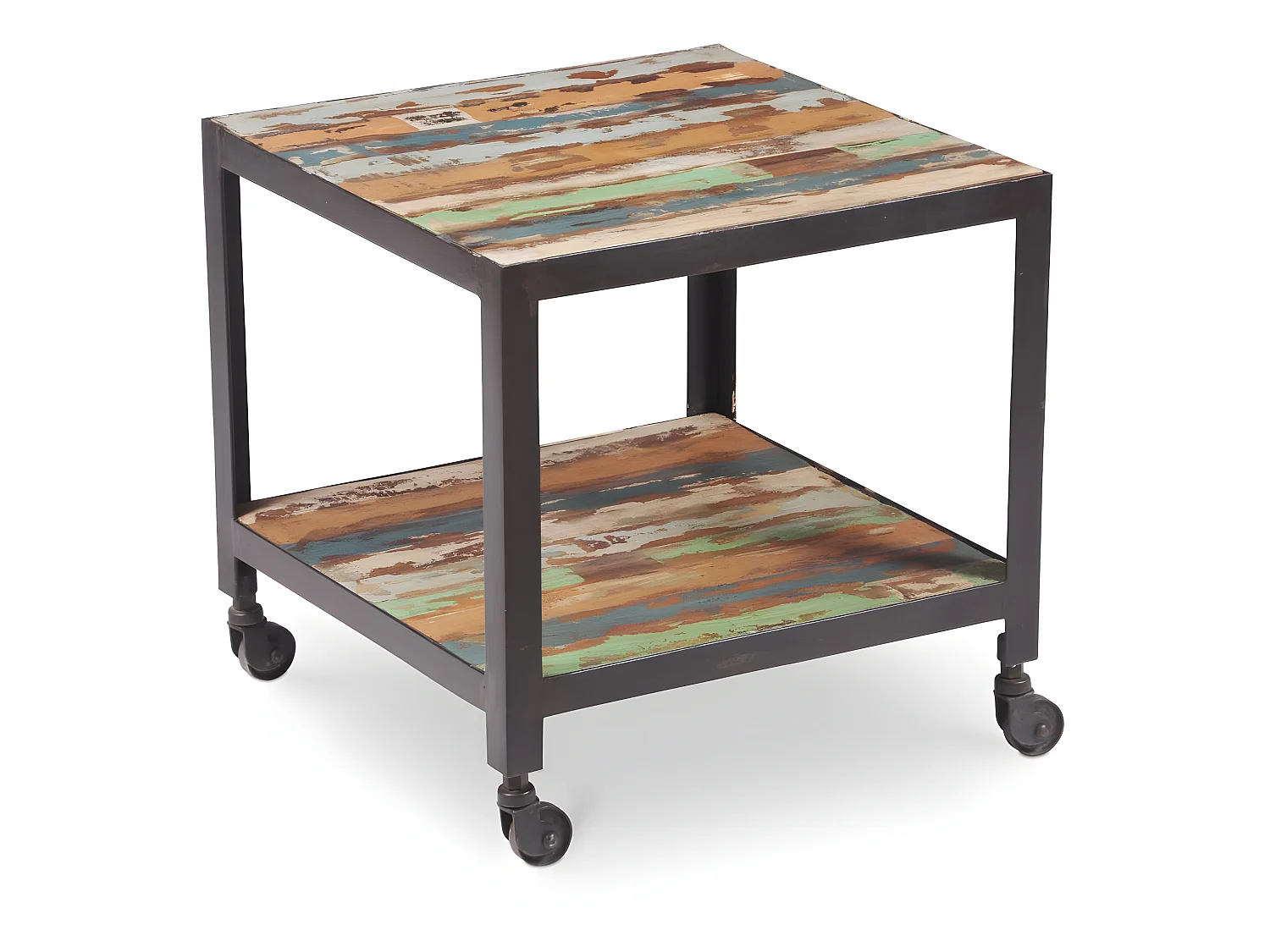 Table d'appoint vintage industriel bois coloré Noir
